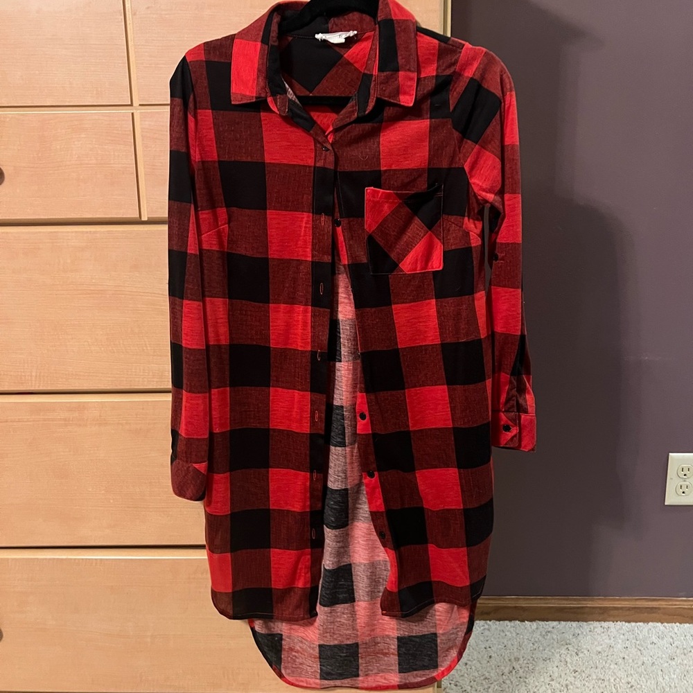 Red and Black buffalo Plaid Long Shirt